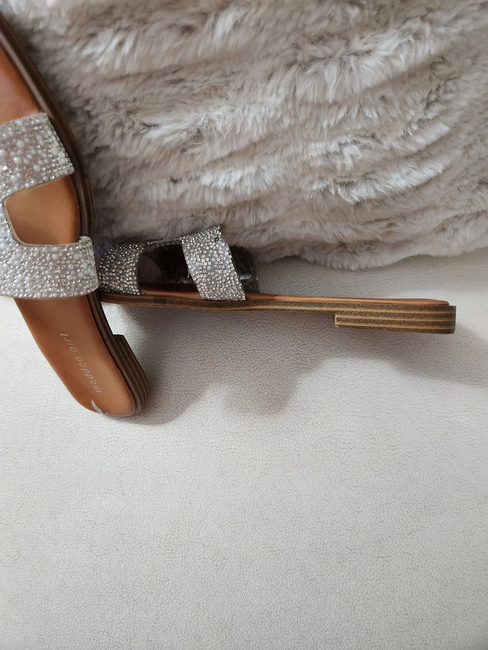 Madden Girl Silver Crystal Slide Sandals